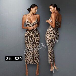 LAST ONE Uber Sexy Wild Print Spaghetti Strap Bodycon Tea Length Pencil Dress